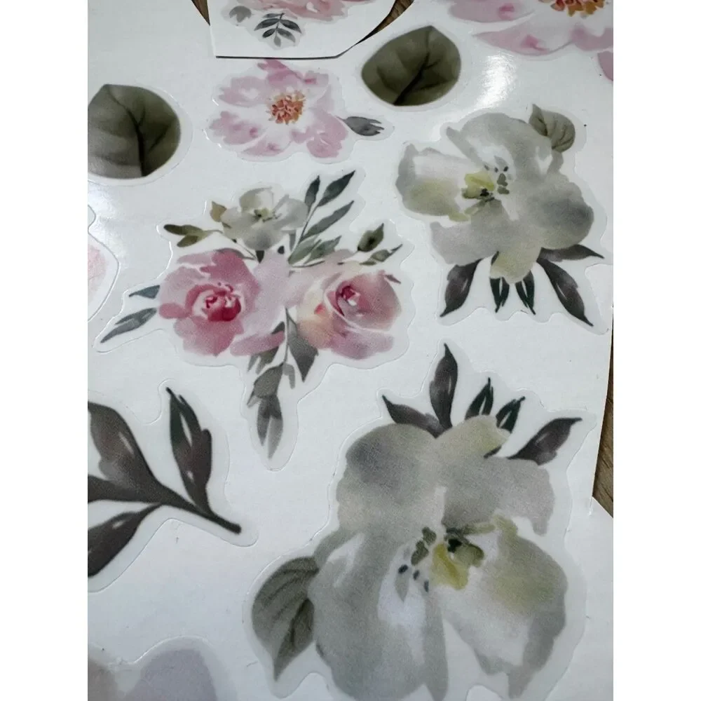 Toarti Vinyl Wall Decals Pink Poppy Roses Flowers Leaves Peel & Stick Decor (54)